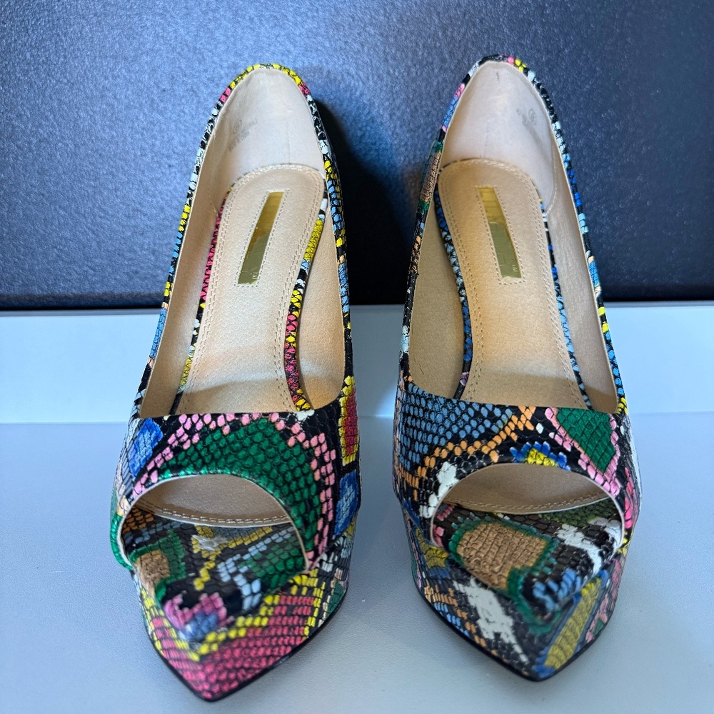 Multi-Color Snakeskin Print Lace-Up Platform Heels